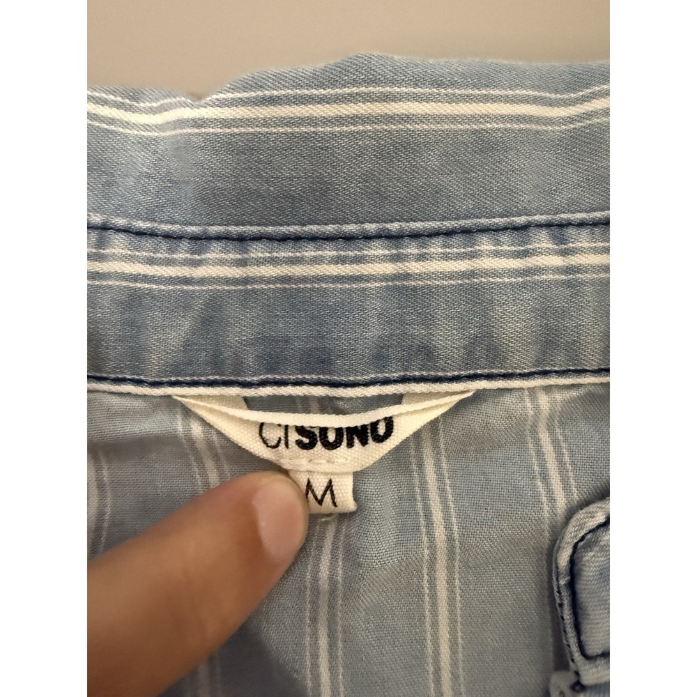 Vintage y2k CISONO Size M Striped Denim Button-Down Shirt. M14 - Picture 2 of 6